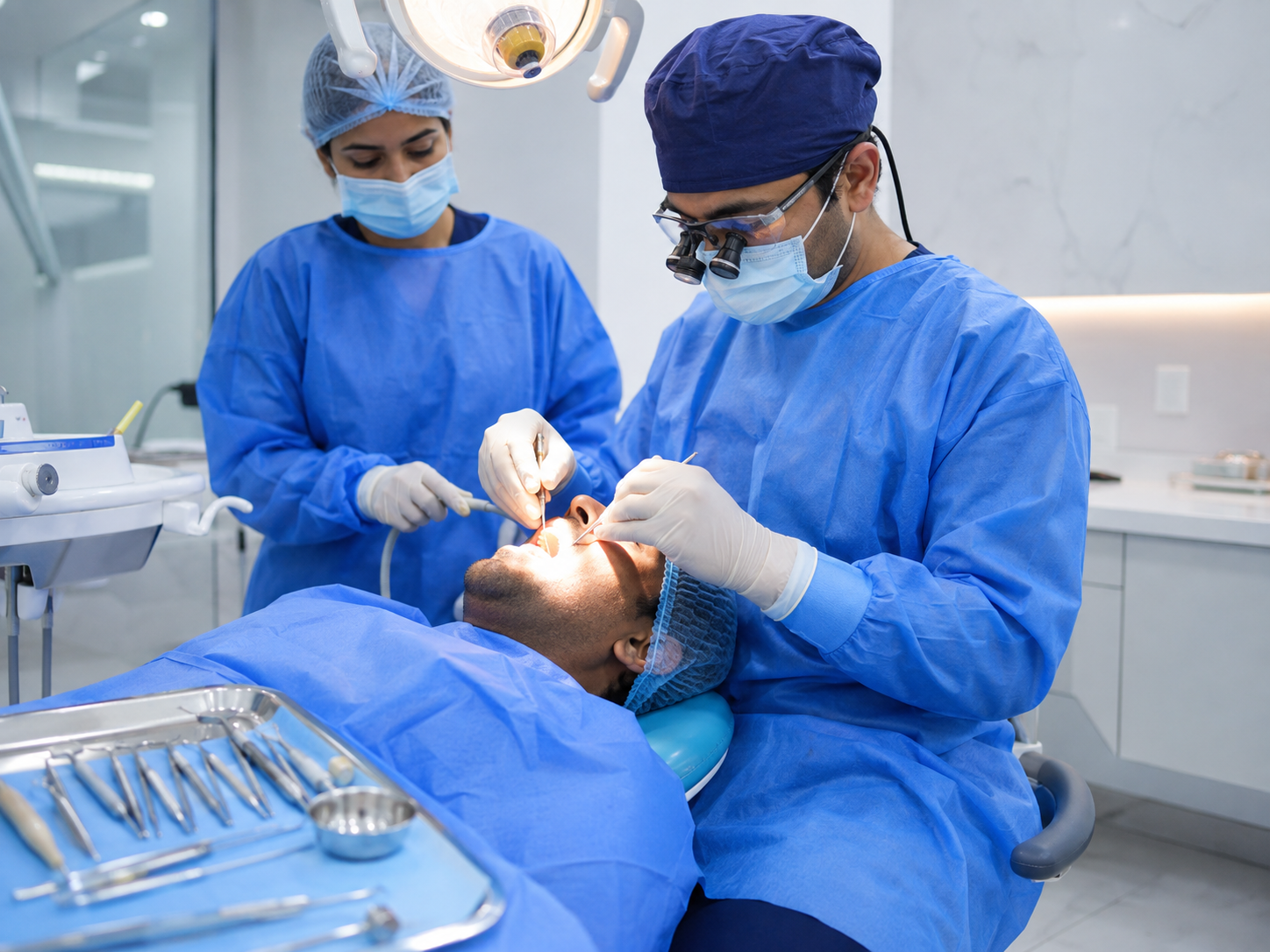 Sterilised dental instruments in sealed pouches at DentoXpert, Mira Road East