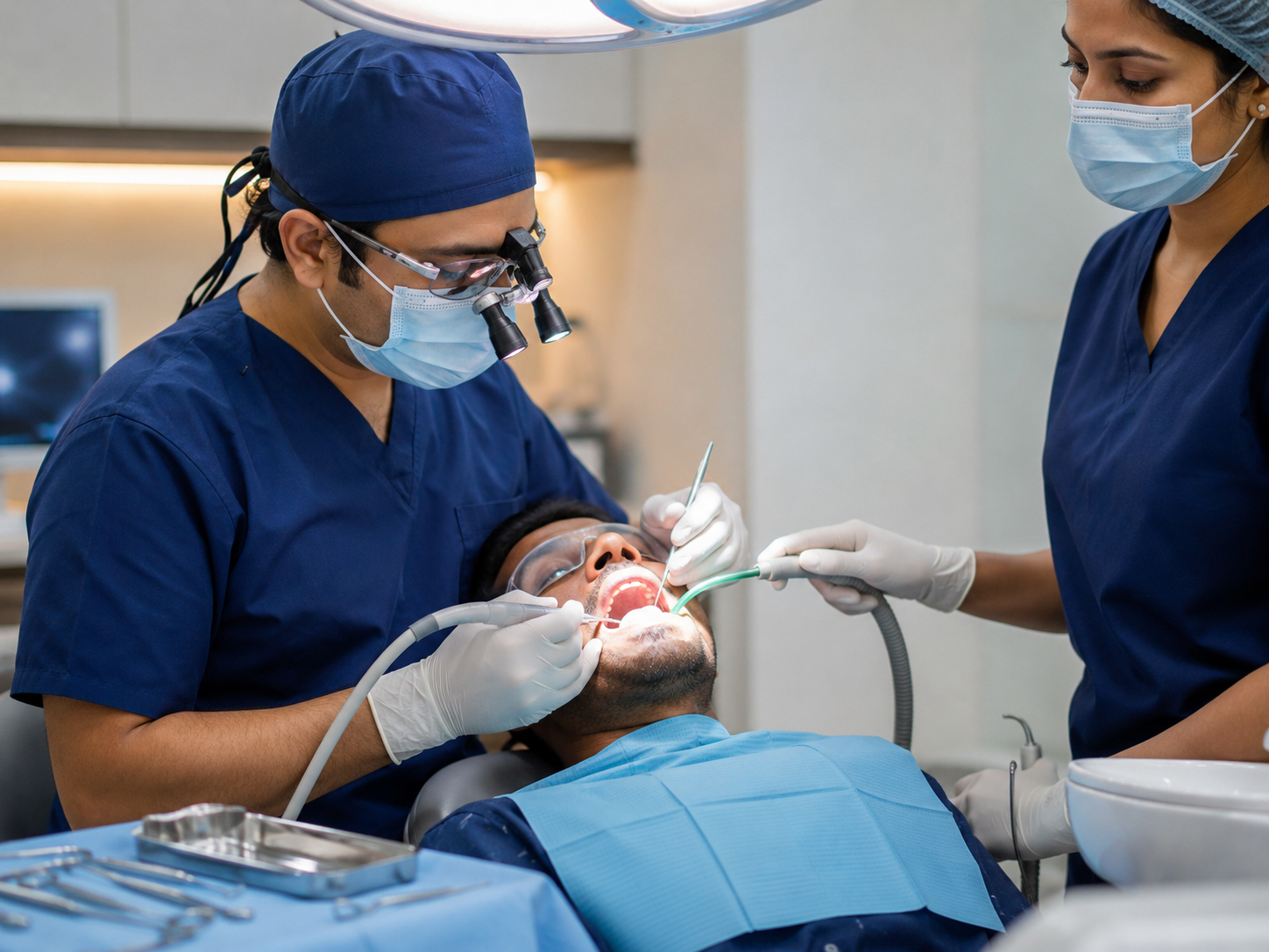 Sterilised dental instruments in sealed pouches at DentoXpert, Mira Road East